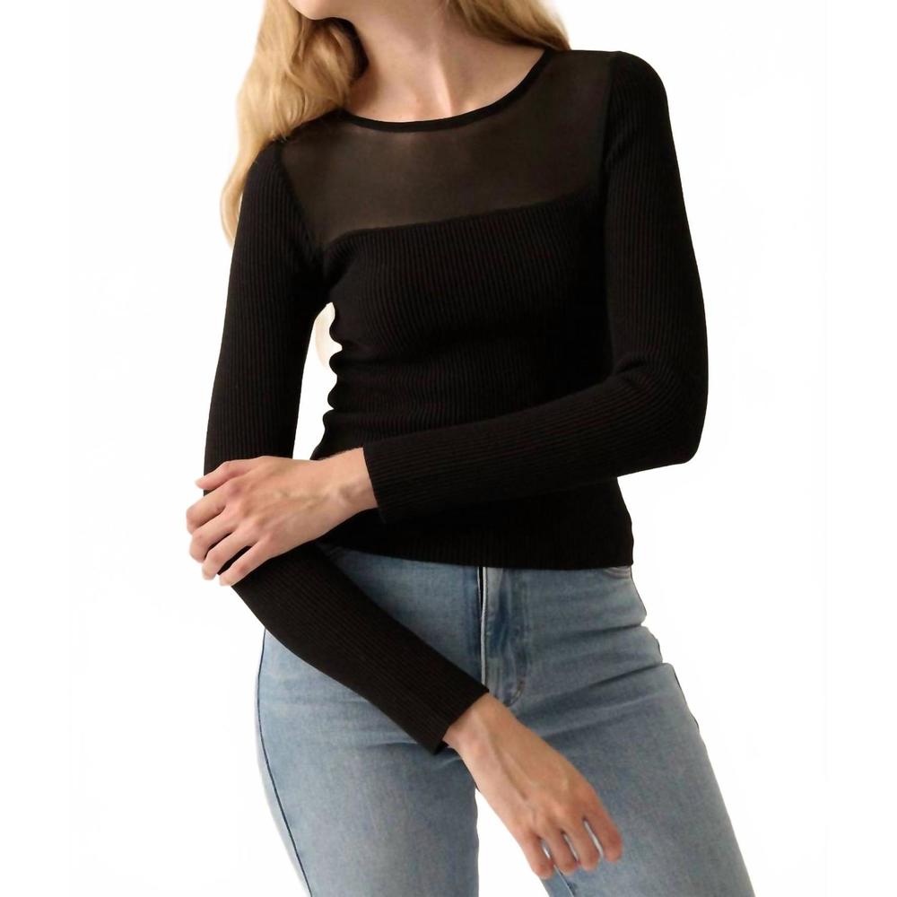 NEW PROMESA shaper fit mesh yoke solid rib-knit top in black - Picture 1 of 4